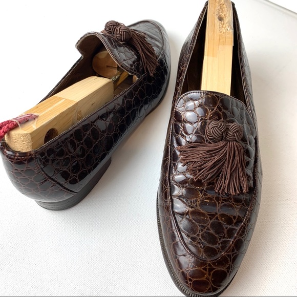 Stuart Weitzman Brown Crocodile Print Loafer 6.5M - Picture 3 of 8
